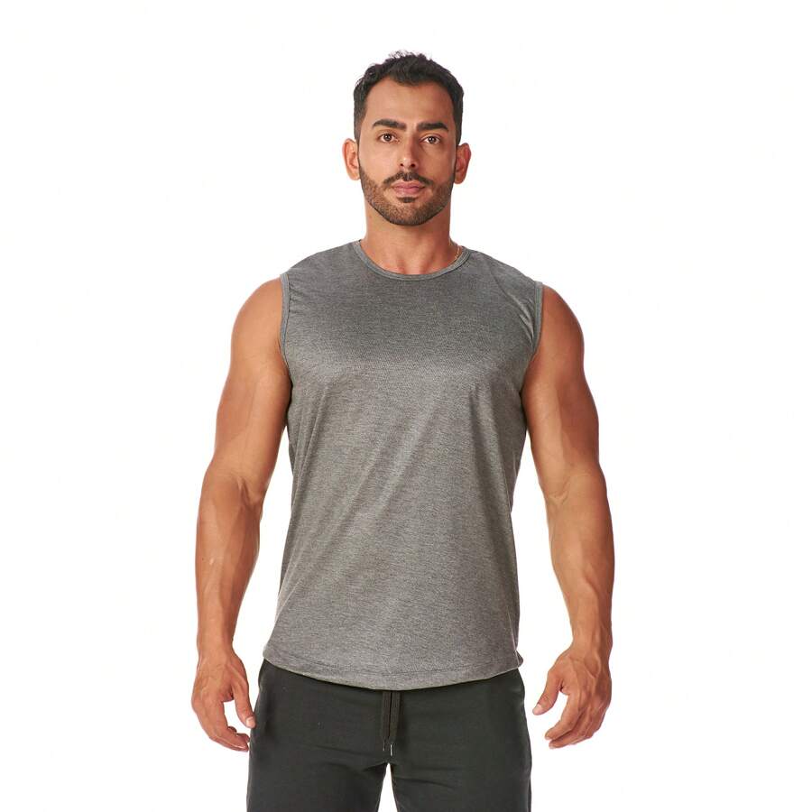 Men's Macho Gym Workout Tank Top Plain - Dark Grey - View 1