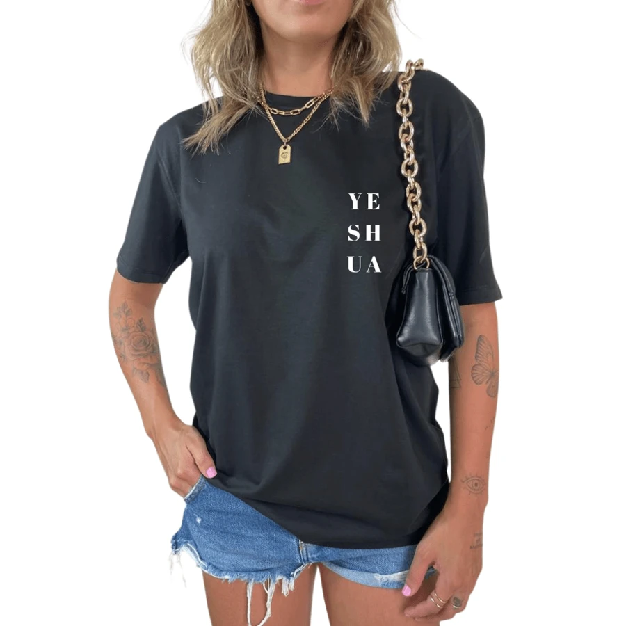 Women's Yeshua T-Shirt Personalized Religious Christian Comfortable Lightweight - 黑色 - 查看 1