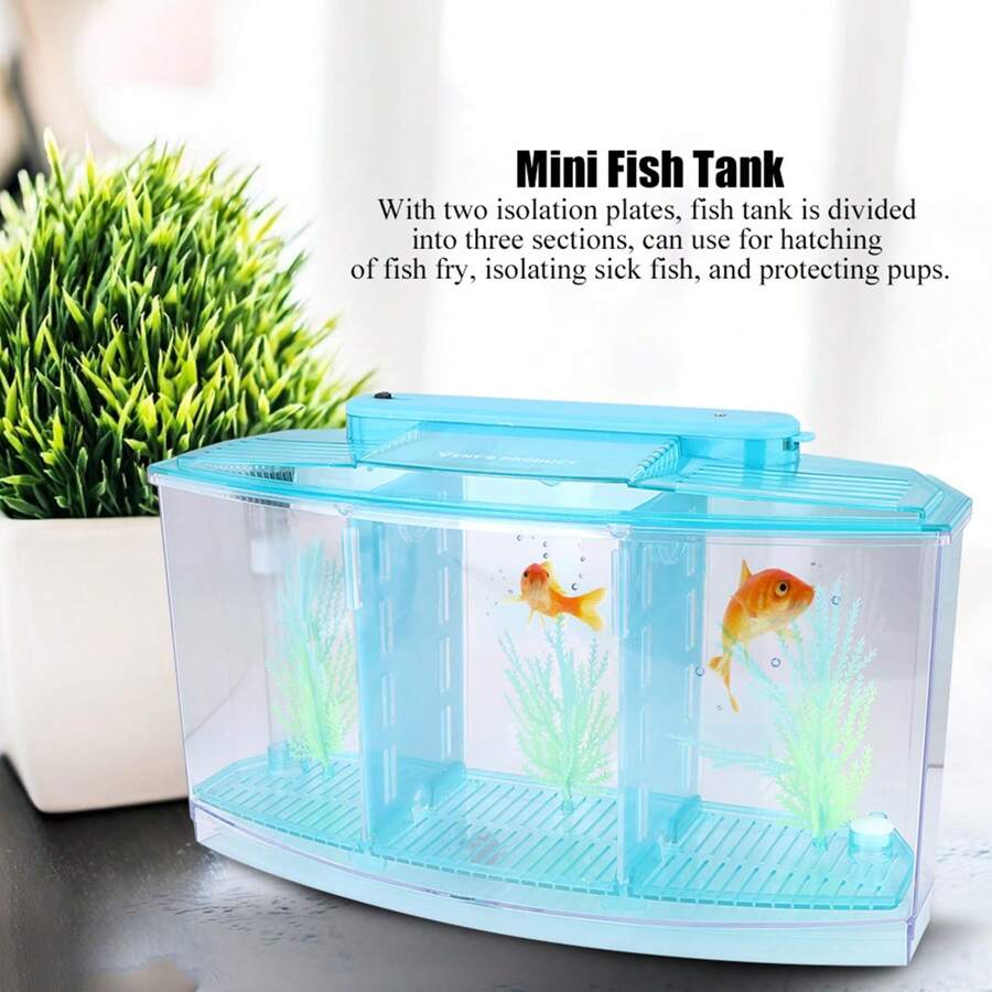 Aquarium Fish Tank LED Acrylic Three Divisions Breeding Isolation Box
