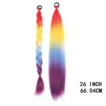 26 Inch Ponytail Hair Extensions With Elastic Band, Straight Smooth Wrapped Braid Extensions, Natural Soft Synthetic Hair, Sexy Ombre Color, Halloween - Multicolor - View 19