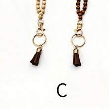 Wooden Beads, Tassel Necklace String, Hexagon Woven Wooden Slice Keychain, ID Badge Holder - Multicolor - View 11
