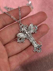 Dây chuyền mặt thép không gỉ họa tiết đầu lâu bướm & bướm đêm phong cách Gothic cổ điển, Y2K - Bạc - Xem 3