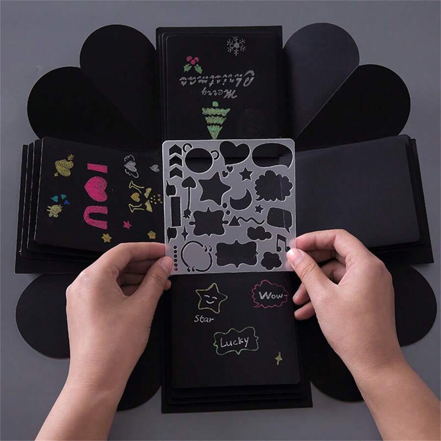 5pcs Square Explosion Gift Box Theme Lace Drawing Templates, DIY Gift