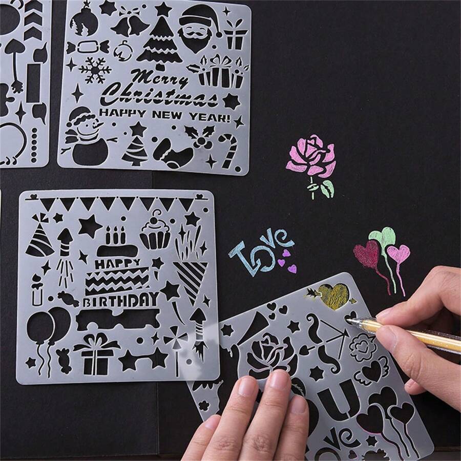 5pcs Square Explosion Gift Box Theme Lace Drawing Templates, DIY Gift