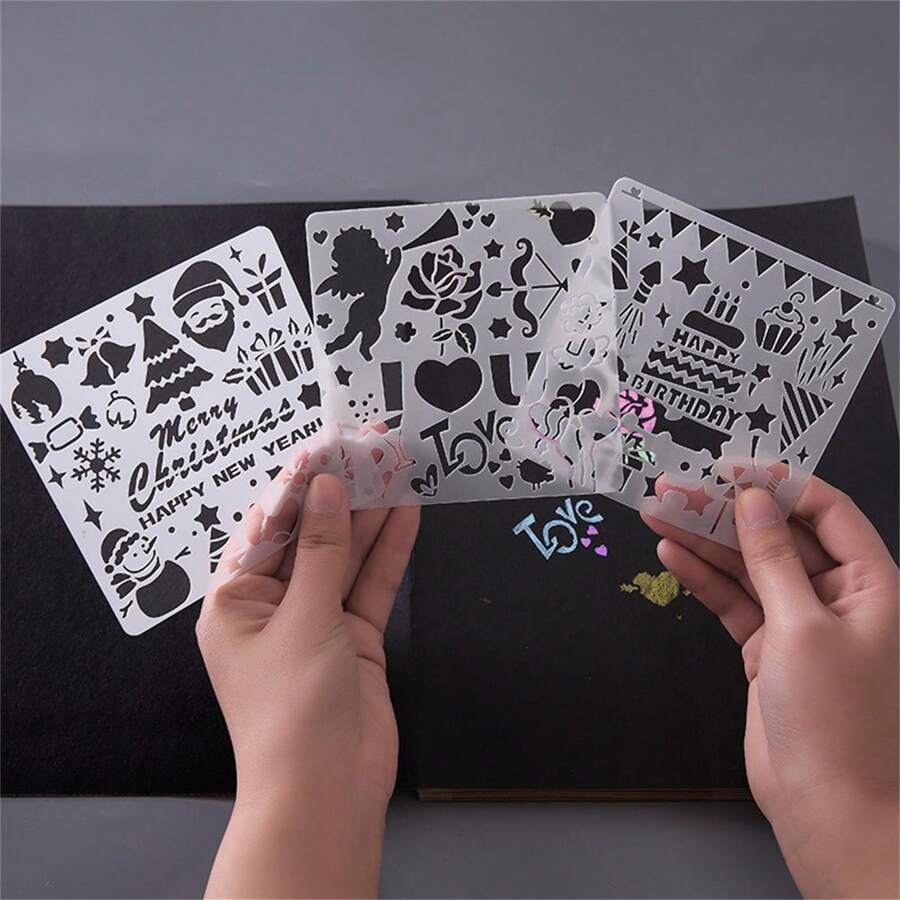 5pcs Square Explosion Gift Box Theme Lace Drawing Templates, DIY Gift