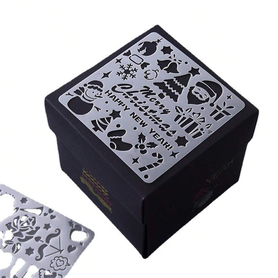 5pcs Square Explosion Gift Box Theme Lace Drawing Templates, DIY Gift