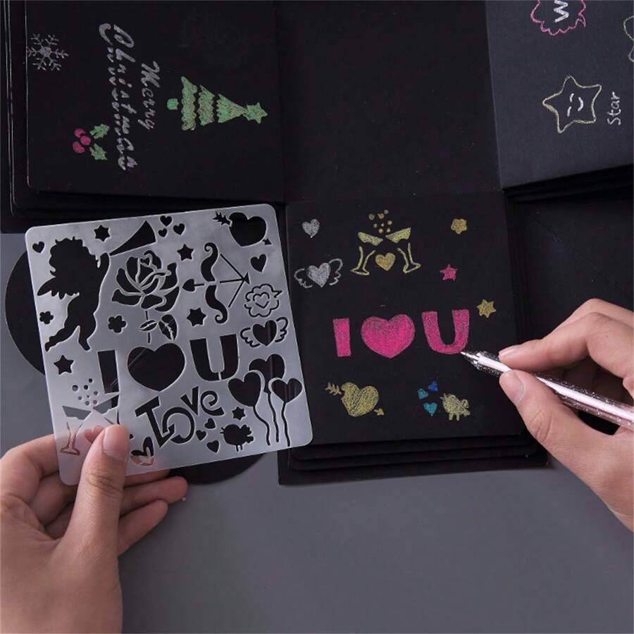 5pcs Square Explosion Gift Box Theme Lace Drawing Templates, DIY Gift