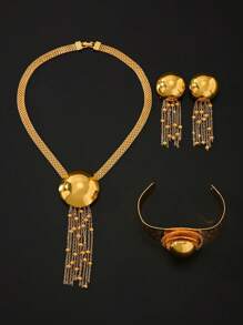 4pcs/Set Dubai Gold Color Copper Women's Jewelry Sets Wedding Earrings Luxury  African Bridal Necklace Earrings Bracelet Ring