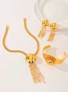 4pcs/Set Dubai Gold Color Copper Women's Jewelry Sets Wedding Earrings Luxury  African Bridal Necklace Earrings Bracelet Ring