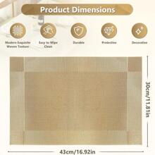 餐垫套装 4/6/10，适用于厨房餐桌的餐垫，耐热防滑防污可洗 PVC 桌垫，易于清洁的编织乙烯基餐垫，金色