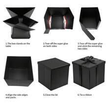 1 Pc Medium Birthday Gift Box With Lids, Ribbon And Tissue Paper, Collapsible Gift Box, 9x9x9 Inches - Black - View 5