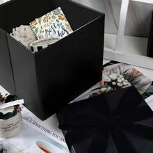 1 Pc Medium Birthday Gift Box With Lids, Ribbon And Tissue Paper, Collapsible Gift Box, 9x9x9 Inches - Black - View 7