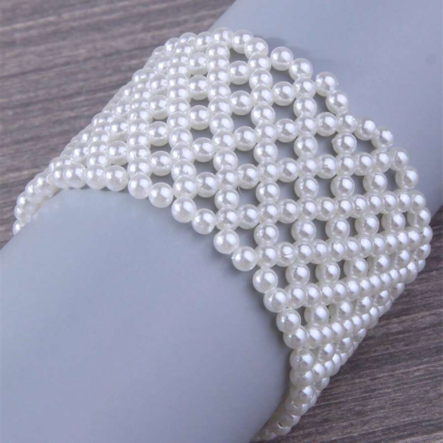 1 件手工制作时尚简约优雅人造珍珠超弹力手链，适合女性、日常穿着配饰、礼物 - as the pic shows - 查看 1