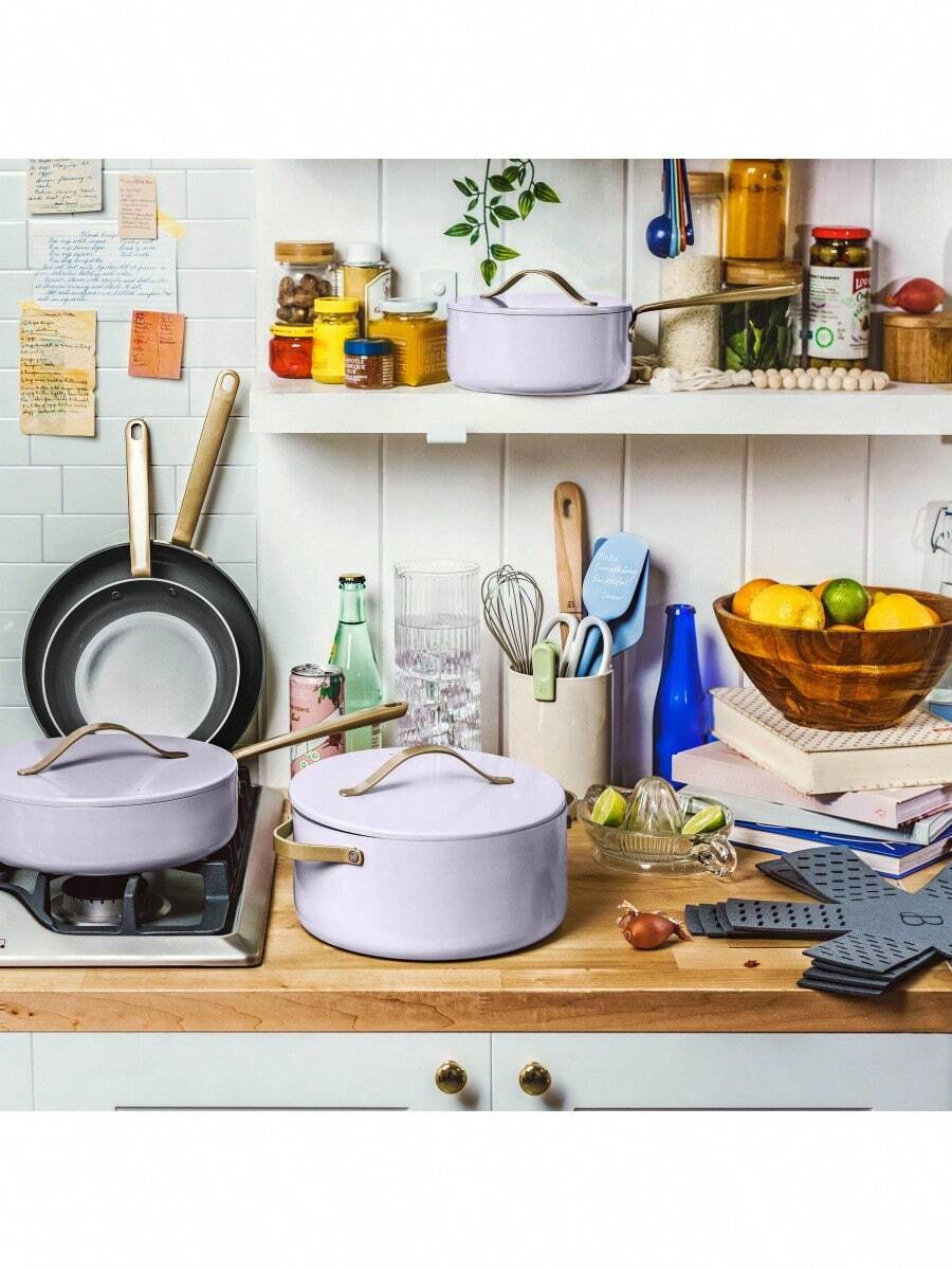 12pc Ceramic NonStick Cookware Set, White Icing By Drew Barrymore