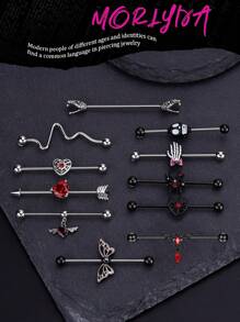 1pc Y2k Goth Skull Spider Industrial Piercing Jewelry 14G 316L Stainless Steel Chain Industrial Earrings For Women Halloween Heart Butterfly Industrial Bar Piercing Cartilage Helix Piercing Earrings Dragon Industrial Barbell Body Piercing Jewelry 38mm 1&1/2 Inch Industrial Piercing Bar For Halloween Gift Party Daily Wear Valentines