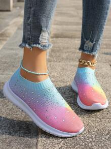 Giày lưới thoáng khí nhẹ nhiều màu đính đá Rhinestone mới cho nữ, giày thường ngày chống trượt cho nữ, giày lười một lần nhấn cho nữ, giày bệt thời trang cho nữ, giày cổ thấp cho nữ - Nhiều màu - Xem 6