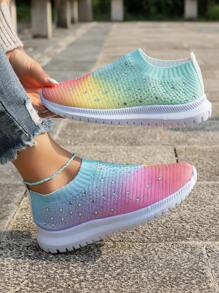 Giày lưới thoáng khí nhẹ nhiều màu đính đá Rhinestone mới cho nữ, giày thường ngày chống trượt cho nữ, giày lười một lần nhấn cho nữ, giày bệt thời trang cho nữ, giày cổ thấp cho nữ - Nhiều màu - Xem 3