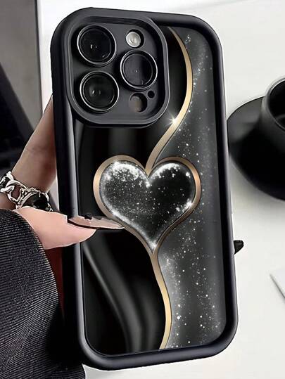 1 个金色金属心形分层厚边防震 TPU 保护壳兼容 Iphone 16 PROMAX/16 PRO/16/16 PLUS、11、15 PROMAX、14 PROMAX/Galaxy、Samsung/Honor、X7B、X8B/S24/S24U/23U/A55/A54/A13/A14