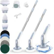 Electric Cleaning Brush, Electric Cleaning Brush, 2 Adjustable Speeds, Electric Cleaning Brush With 9 Drill Brush Heads, Battery-Powered Cleaning Brush With Adjustable Handle For Bathroom, Kitchen - 藍色 - 查看 1