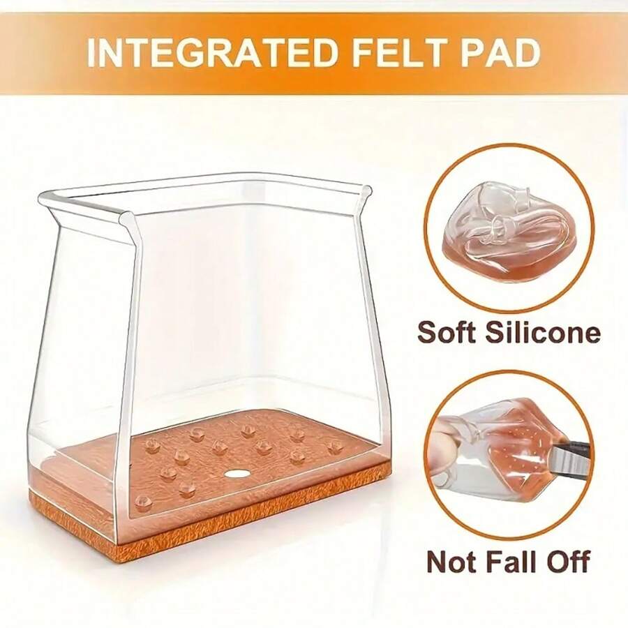 16pcs Square Chair Leg Protectors Thick TPE Rubber, Transparent Stool