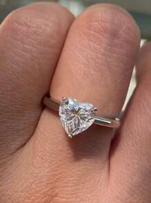 1 件精致、优雅、奢华的 S925 纯银心形戒指女士珠宝礼物生日礼物派对礼物 - 銀色 - 查看 4