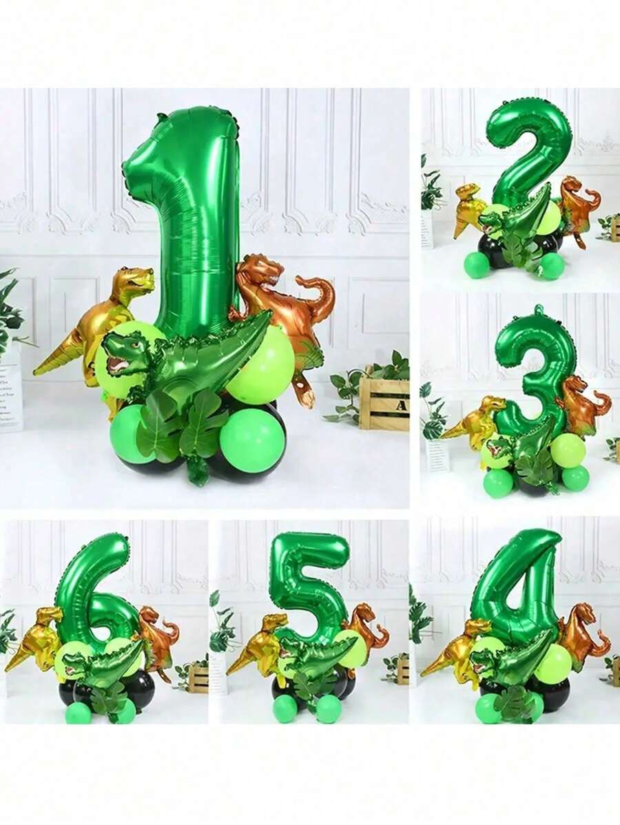 19pcs Dinosaur Digital Birthday Decoration Balloon Set DIY Digital