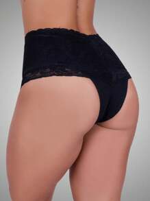 Cotton Girdle With Lace Detail Karen High-Rise Shaping Cotton Panties - Negro - Ver 2