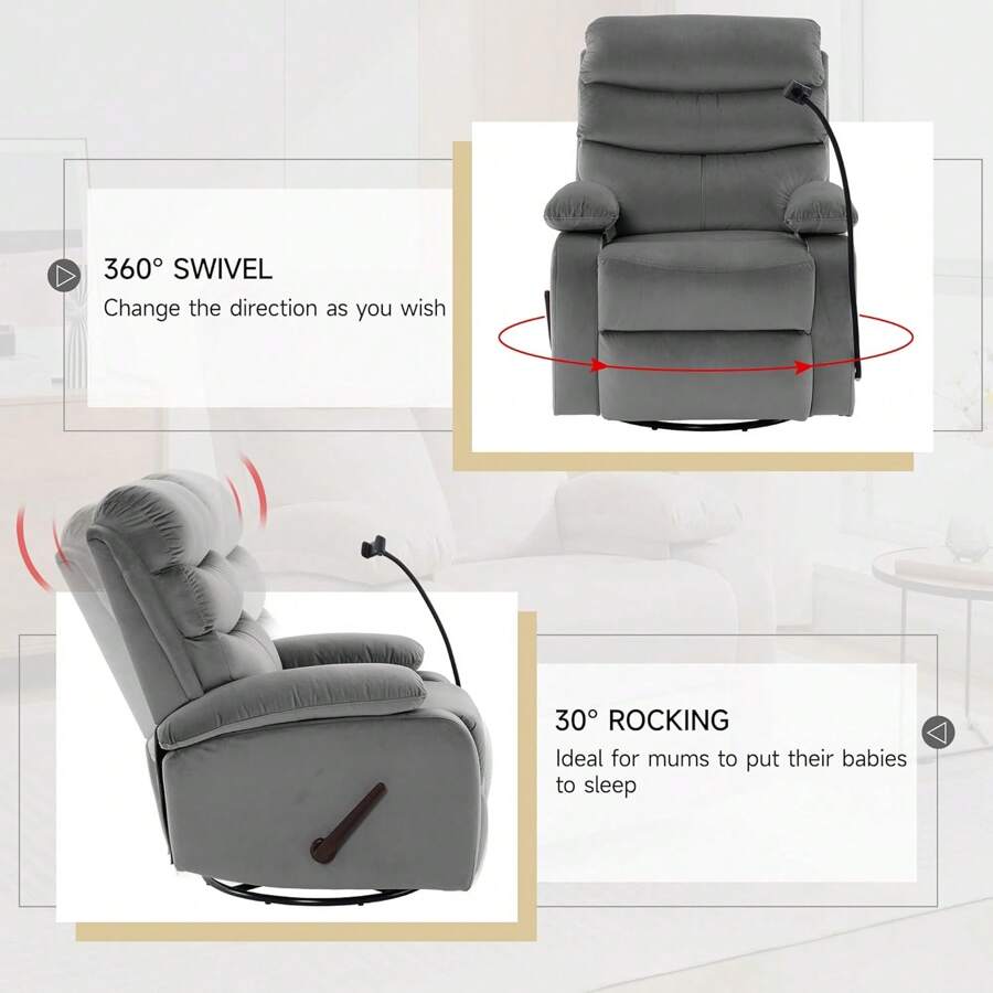 Swivel Rocker Recliner Chair For Adults, Rocking Recliner Chair, Manual