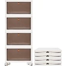 4 Tier Folding Storage Box,Plastic Collapsible Storage Box With Wheels,Stackable Storage Boxes With Lids And Front Opening Door,Storage Container For Room Bedroom Kitchen Office 43.5*31.5*28cm - White - View 1