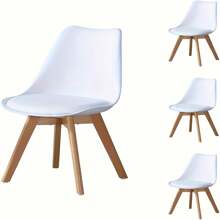 CLIPOP 2/4 PCS Dining Chairs Upholstered PU Kitchen Chairs With Beech Legs And Backrest, Retro Lounge Chairs For Office Lounge Kitchen Furniture - White - View 2