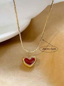 1 件奢华红色心形吊坠韩式女士项链 - 金色 - 查看 3