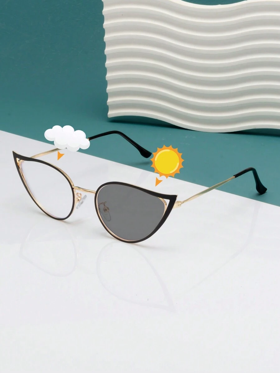 1 chiếc kính thời trang đổi màu mắt mèo cho nữ, gọng kim loại & tròng kính trong suốt, Y2K phù hợp cho bãi biển và du lịch cơ bản trang phục thu đông cho phụ nữ quần áo công sở quà tặng phụ kiện đi biển cho phụ nữ kính thời trang - Nhiều màu - Xem 1