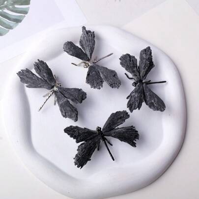 1pc Natural Crystal Stone Black Tourmaline Flame Feather DIY Dragonfly Animal Divination Decoration Wholesale Home Decoration Fathers Dad Gift 4th Of July Women