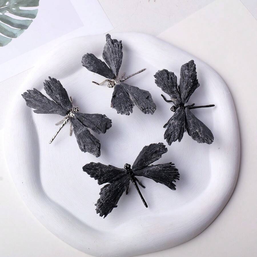 1pc Natural Crystal Stone Black Tourmaline Flame Feather DIY Dragonfly Animal Divination Decoration Wholesale Home Decoration Fathers Dad Gift 4th Of July Women