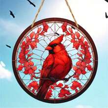 1pc, Cardinal Sunshade And Cranberry Stained Window Hanger - Acrylic Hanging Ornament For Home, Porch, And Wall Decor - Multicolor - View 10