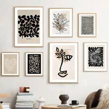 1 件抽象波西米亚风树叶线条脸心太阳墙壁艺术帆布画北欧海报和印刷品墙壁画适用于客厅装饰无框架 - 彩色 - 查看 5