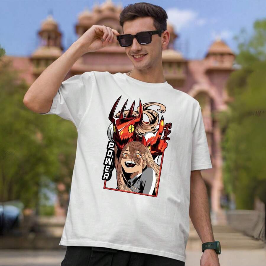 Basic Cotton Anime Manga  Power Light Unisex T-Shirt - 白色 - 查看 1