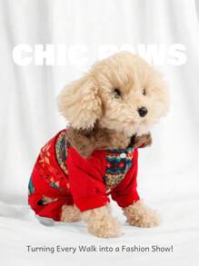 1 Piece Of New Autumn And Winter Dog Clothes, Warmer And Better Texture Than Teddy Bear Pet Snowflake Pattern Winter Clothes And Four-Leg Clothes, Christmas Theme