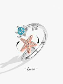 1 件欧美时尚优雅海洋系列海龟开口戒指，适合夏日海滩度假 - 彩色 - 查看 5