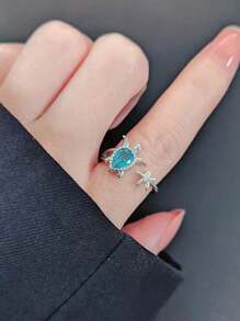 1 件欧美时尚优雅海洋系列海龟开口戒指，适合夏日海滩度假 - 彩色 - 查看 3