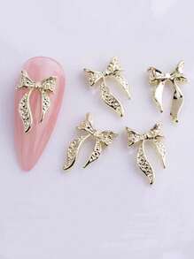 10 chiếc ruy băng hợp kim vàng lấp lánh trang trí móng tay nghệ thuật 3D kim loại sang trọng ruy băng dài nơ dễ thương trang trí móng tay đám cưới tiệc cưới đính hôn trang trí móng tay DIY Kawaii ruy băng vật dụng trang trí móng tay - Vàng - Xem 1