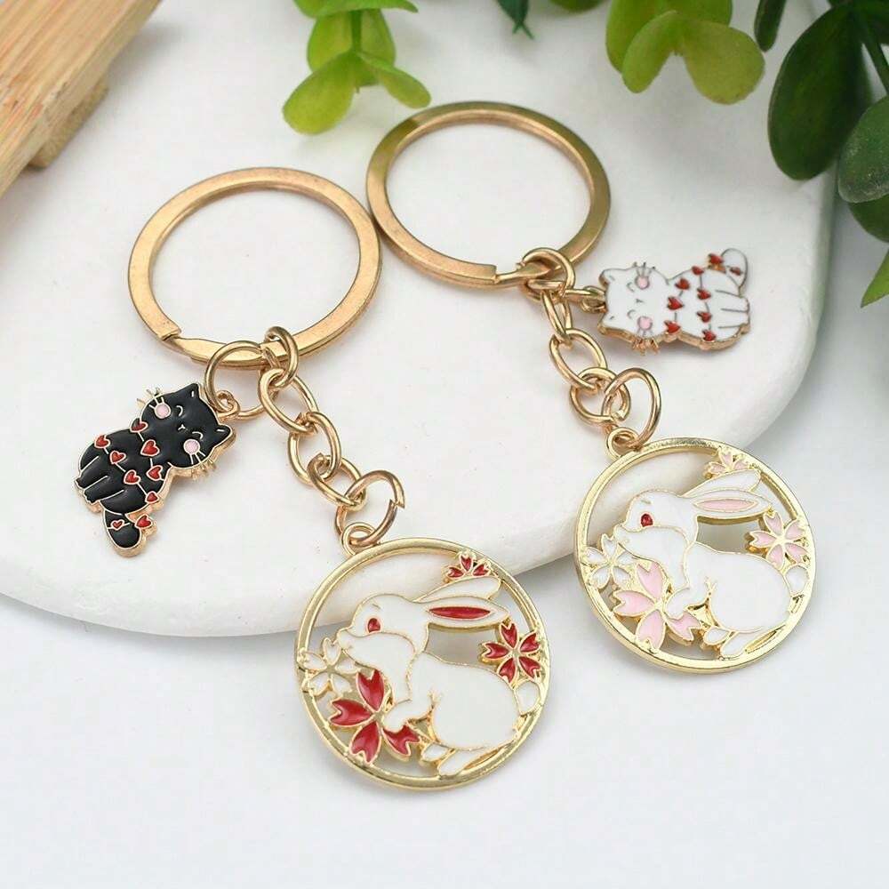 Classic Fashionable Cute Chinese Style Rabbit, White Cat Keychain, Hip