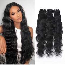 Natural Wave Bundles Human Hair Bundles Human Hair 3 Bundles Water Wave Natural Black Bundles 100% Raw Unprocessed Brazilian Virgin Human Hair Bundles Hair Extensions Brazilian Virgin Remy Hair Grade 15A Human Hair For Black Women
