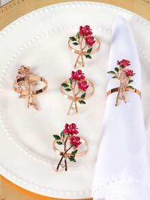 2/4/6 pièces Ronds de serviette roses, Porte-serviettes à double rose, Pinces à serviette de mariage, Porte-serviettes de serviette de dîner