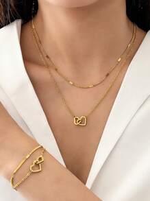 Aomogo Stainless Steel Jewelry Sets High-End Atmosphere Love Bracelet Love Necklace Double Chain Design Jewelry Sets For Women Jewelry Valentines,Mom,Mother,Mother's Day,Gift