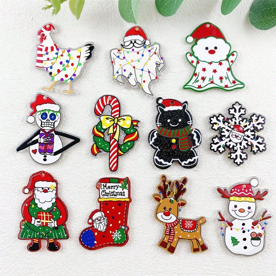 5 cái/6 cái/11 cái Acrylic in Ông già Noel, Người tuyết, Cây kẹo, Tuần lộc Bộ sản phẩm Giáng sinh DIY Mặt dây chuyền & Bùa trang trí để làm đồ trang sức - Nhiều màu - Xem 1