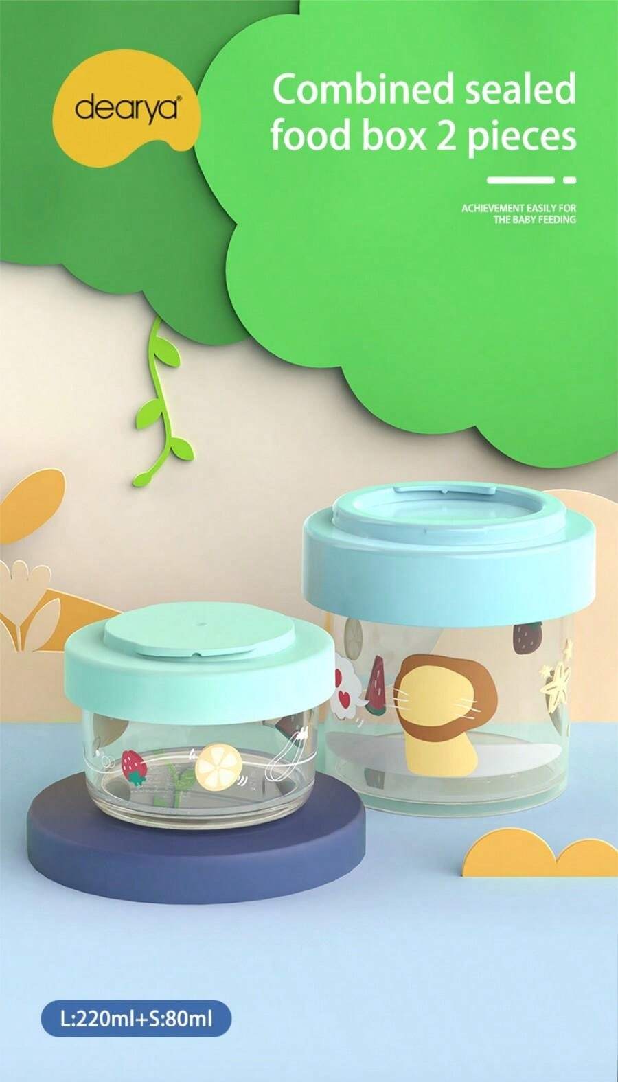 dearya 1 Set 2PCS Blue & Green Large & Small Sealed LeakProof Food