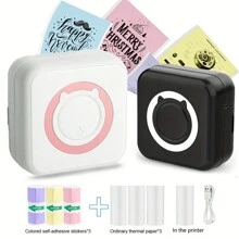 Mini Sticker Printer Pocket Inkless Thermal Printer With 6 Rolls Thermal Paper And Sticker For IOS&Android, Smart Portable Receipt Printer For Photo Journal Notes Memo - Multicolor - View 3