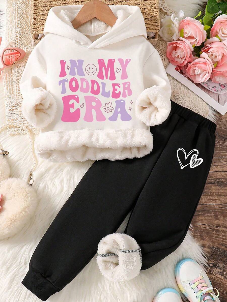 Áo hoodie ấm áp và quần nỉ in hình mặt cười và chữ cái cho bé gái tuổi mới lớn Trang phục thường ngày - trắng - Xem 1