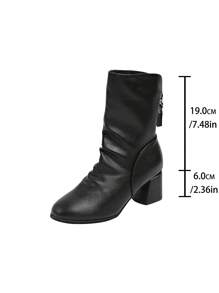 Giày bốt cao gót đến giữa bắp chân mùa thu/đông mới 2024, Giày bốt ngắn đến mắt cá chân bằng da mềm, gót dày cho nữ, Giày da cao đến giữa bắp chân, Giày bốt - màu đen - Xem 8